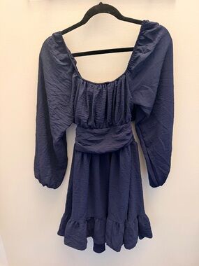 Viral Amazon Navy Blue Mini Dress with Ruffled Hem and Puff Sleeves
